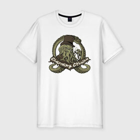 Мужская футболка премиум с принтом Charming Cthulhu в городе Новоалтайск, 92% хлопок, 8% лайкра | приталенный силуэт, круглый вырез ворота, длина до линии бедра, короткий рукав | бог | божество | даркуотер | море | океан | осьминог
