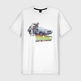 Мужская футболка хлопок Slim с принтом Back to the future в городе Новоалтайск, 92% хлопок, 8% лайкра | приталенный силуэт, круглый вырез ворота, длина до линии бедра, короткий рукав | back to the future | doc | emmet brown | marty mcfly | док | культовое кино | марти макфлай | путешествия во времени | роберт земекис | эйнштейн | эммет браун