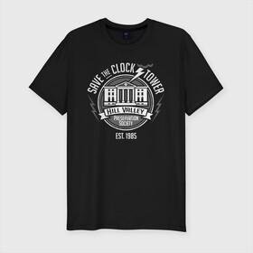 Мужская футболка хлопок Slim с принтом Back to the future_5 в городе Новоалтайск, 92% хлопок, 8% лайкра | приталенный силуэт, круглый вырез ворота, длина до линии бедра, короткий рукав | back to the future | doc | emmet brown | marty mcfly | док | культовое кино | марти макфлай | путешествия во времени | роберт земекис | эйнштейн | эммет браун
