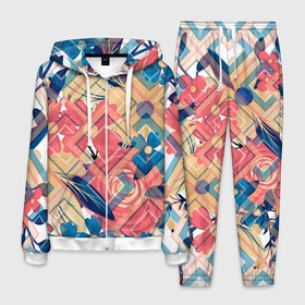 Мужской костюм 3D с принтом Абстракция в городе Новоалтайск, 100% полиэстер | Манжеты и пояс оформлены тканевой резинкой, двухслойный капюшон со шнурком для регулировки, карманы спереди | Тематика изображения на принте: abstract | background | design | elements | floral | geometric | summer | texture | текстура | фон