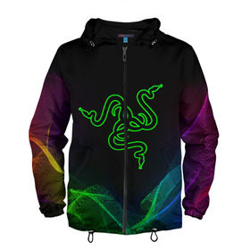 Мужская ветровка 3D с принтом RAZER в городе Новоалтайск, 100% полиэстер | подол и капюшон оформлены резинкой с фиксаторами, два кармана без застежек по бокам, один потайной карман на груди | Тематика изображения на принте: 101 | brand | company | gamer | green | logo | mamba | naga | player | razer | rzr | snake | бренд | железо | зеленый | змея | компания | лого | рейзер | софт