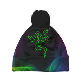 Шапка 3D c помпоном с принтом RAZER в городе Новоалтайск, 100% полиэстер | универсальный размер, печать по всей поверхности изделия | Тематика изображения на принте: 101 | brand | company | gamer | green | logo | mamba | naga | player | razer | rzr | snake | бренд | железо | зеленый | змея | компания | лого | рейзер | софт