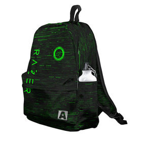 Рюкзак 3D с принтом RAZER в городе Новоалтайск, 100% полиэстер | лямки с регулируемой длиной, сверху петелька, чтобы рюкзак можно было повесить на вешалку. Основное отделение закрывается на молнию, как и внешний карман. Внутри два дополнительных кармана, один из которых закрывается на молнию. По бокам два дополнительных кармашка | 101 | brand | company | gamer | green | logo | mamba | naga | player | razer | rzr | snake | бренд | железо | зеленый | змея | компания | лого | рейзер | софт