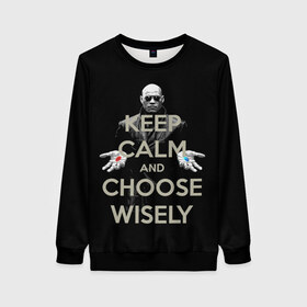 Женский свитшот 3D с принтом Keep calm and choose wisely в городе Новоалтайск, 100% полиэстер с мягким внутренним слоем | круглый вырез горловины, мягкая резинка на манжетах и поясе, свободная посадка по фигуре | art | film | keep calm | matrix | neo | ttdwakeupneo | выбирай с умом | выбор | кип калм | красная | матрица | морфиус | нео | пилюли | реальность | руки | синяя | тринити | черный