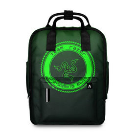 Женский рюкзак 3D с принтом RAZER в городе Новоалтайск, 100% полиэстер | лямки с регулируемой длиной, сверху ручки, чтобы рюкзак нести как сумку. Основное отделение закрывается на молнию, как и внешний карман. Внутри два дополнительных кармана, один из которых закрывается на молнию. По бокам два дополнительных кармашка, куда поместится маленькая бутылочка
 | 101 | brand | company | gamer | green | logo | mamba | naga | player | razer | rzr | snake | бренд | железо | зеленый | змея | компания | лого | рейзер | софт