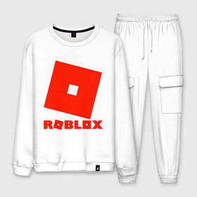 Мужской костюм хлопок с принтом Roblox Logo в городе Новоалтайск, 100% хлопок | на свитшоте круглая горловина, мягкая резинка по низу. Брюки заужены к низу, на них два вида карманов: два “обычных” по бокам и два объемных, с клапанами, расположенные ниже линии бедра. Брюки с мягкой трикотажной резинкой на поясе и по низу штанин. В поясе для дополнительного комфорта — широкие завязки | logo | roblox | лого | логотип | надпись | роблокс
