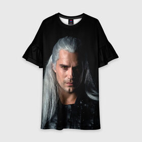 Детское платье 3D с принтом The Witcher. Geralt of Rivia в городе Новоалтайск, 100% полиэстер | прямой силуэт, чуть расширенный к низу. Круглая горловина, на рукавах — воланы | Тематика изображения на принте: andrzej | cavill | ciri | cirilla | geralt | henry | netflix | rivia | sapkowski | witcher | yennefer | анджей | ведьмак | генри | геральт | йеннифэр | кавилл | ривия | сапковский | цири | цирилла