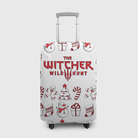 Чехол для чемодана 3D с принтом The Witcher Новогодний в городе Новоалтайск, 86% полиэфир, 14% спандекс | двустороннее нанесение принта, прорези для ручек и колес | wild hunt | арбалет | ведьмак 3 | геральт | год | дикая | магия | новый | охота | снег | цири