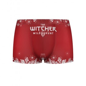 Мужские трусы 3D с принтом The Witcher Новогодний в городе Новоалтайск, 50% хлопок, 50% полиэстер | классическая посадка, на поясе мягкая тканевая резинка | 