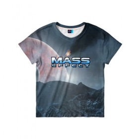 Детская футболка 3D с принтом MASS EFFECT PLANET в городе Новоалтайск, 100% гипоаллергенный полиэфир | прямой крой, круглый вырез горловины, длина до линии бедер, чуть спущенное плечо, ткань немного тянется | amdromeda initiative | andromeda | game | gun | hemet | n7 | rifle | ryder | soldier | space | star | weapon