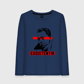 Женский лонгслив хлопок с принтом Exsistentia в городе Новоалтайск, 100% хлопок |  | albert camus | альберт | камю | писатель | посторонний. философ | чума | экзистенциализм | экзистенция