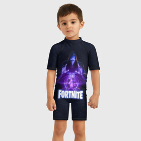 Детский купальный костюм 3D с принтом ПРЕДВЕСТНИК (OMEN) FORTNITE в городе Новоалтайск, Полиэстер 85%, Спандекс 15% | застежка на молнии на спине | battle | fort | fortnite | ninja | omen | royale | space | битва | королевская | космос | омен | предвестник | придвестник | скин | форт | фортнайт | форточка