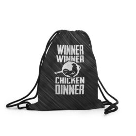 Рюкзак-мешок 3D с принтом Winner Winner Chicken Dinner в городе Новоалтайск, 100% полиэстер | плотность ткани — 200 г/м2, размер — 35 х 45 см; лямки — толстые шнурки, застежка на шнуровке, без карманов и подкладки | battle | battlegrounds | player | pubg | royale | unknowns | битва | игра | королевская | пабг | пубг