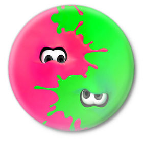 Значок с принтом Splatoon в городе Новоалтайск,  металл | круглая форма, металлическая застежка в виде булавки | Тематика изображения на принте: брызги | глаза | зеленый | игра | краски | розовый | салатовый