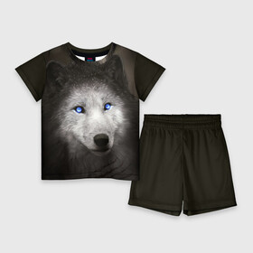 Детский костюм с шортами 3D с принтом Голубоглазый волк в городе Новоалтайск,  |  | волк | глаза | охотник | серый | хищник