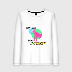 Женский лонгслив хлопок с принтом Привет я из internet в городе Новоалтайск, 100% хлопок |  | internet | интернет | кот | мем | мемы про котов | надпись | прикол