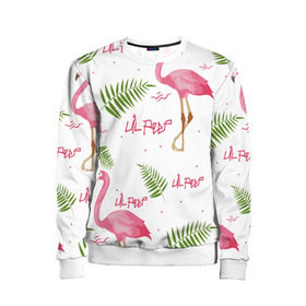 Детский свитшот 3D с принтом Lil Peep pink flamingo в городе Новоалтайск, 100% полиэстер | свободная посадка, прямой крой, мягкая тканевая резинка на рукавах и понизу свитшота | Тематика изображения на принте: benz truck | girls. pink | gustav hr | hip hop | lil | lil peep | peep | rap | лил | лилпип | листья | пальма | пальмы | пип | розовый | рэп | фламинго | хип хоп | эмо | эмо реп