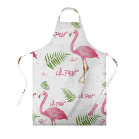 Фартук 3D с принтом Lil Peep pink flamingo в городе Новоалтайск, 100% полиэстер | общий размер — 65 х 85 см, ширина нагрудника — 26 см, горловина — 53 см, длина завязок — 54 см, общий обхват в поясе — 173 см. Принт на завязках и на горловине наносится с двух сторон, на основной части фартука — только с внешней стороны | benz truck | girls. pink | gustav hr | hip hop | lil | lil peep | peep | rap | лил | лилпип | листья | пальма | пальмы | пип | розовый | рэп | фламинго | хип хоп | эмо | эмо реп