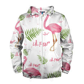 Мужская ветровка 3D с принтом Lil Peep pink flamingo в городе Новоалтайск, 100% полиэстер | подол и капюшон оформлены резинкой с фиксаторами, два кармана без застежек по бокам, один потайной карман на груди | benz truck | girls. pink | gustav hr | hip hop | lil | lil peep | peep | rap | лил | лилпип | листья | пальма | пальмы | пип | розовый | рэп | фламинго | хип хоп | эмо | эмо реп