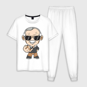 Мужская пижама хлопок с принтом Stan Lee в городе Новоалтайск, 100% хлопок | брюки и футболка прямого кроя, без карманов, на брюках мягкая резинка на поясе и по низу штанин
 | comics | lieber | martin | marvel | stanley | актёр | ли | либер | мартин | писатель | продюсер | редактор | стэн | стэнли | сценарист | телеведущий
