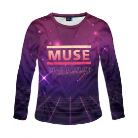 Женский лонгслив 3D с принтом Muse: Simulation Theory в городе Новоалтайск, 100% полиэстер | длинные рукава, круглый вырез горловины, полуприлегающий силуэт | alternative | music | retro | rock | simulation | theory | альбом | альтернатива | альтернативная | беллами | музыка | мьюз | мэтью | ретро | рок