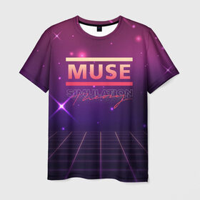 Мужская футболка 3D с принтом Muse: Simulation Theory в городе Новоалтайск, 100% полиэфир | прямой крой, круглый вырез горловины, длина до линии бедер | alternative | music | retro | rock | simulation | theory | альбом | альтернатива | альтернативная | беллами | музыка | мьюз | мэтью | ретро | рок