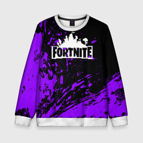 Детский свитшот 3D с принтом FORTNITE в городе Новоалтайск, 100% полиэстер | свободная посадка, прямой крой, мягкая тканевая резинка на рукавах и понизу свитшота | 2019 | armor | armour | cybersport | esport | fortnite | game | llama | logo | броня | игра | киберспорт | лама | симулятор строительства | строительство | фиолетовый | фирменные цвета | фортнайт