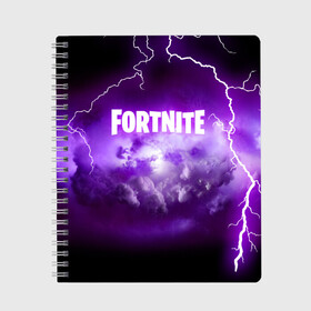 Тетрадь с принтом FORTNITE в городе Новоалтайск, 100% бумага | 48 листов, плотность листов — 60 г/м2, плотность картонной обложки — 250 г/м2. Листы скреплены сбоку удобной пружинной спиралью. Уголки страниц и обложки скругленные. Цвет линий — светло-серый
 | Тематика изображения на принте: 2019 | armor | armour | battle royale | cybersport | esport | fortnite | game | llama | logo | батл роял | батл рояль | броня | вспышка | игра | киберспорт | лама | молния | разряд | симулятор строительства | строительство | фиолетовый | фи