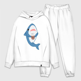 Мужской костюм хлопок OVERSIZE с принтом Hype Shark в городе Новоалтайск,  |  | coffee | cute | hype | kawaii | shark | акула | кофе | милый | море | рыба | хищник