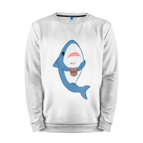 Мужской свитшот хлопок с принтом Hype Shark в городе Новоалтайск, 100% хлопок |  | coffee | cute | hype | kawaii | shark | акула | кофе | милый | море | рыба | хищник
