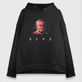 Женское худи Oversize хлопок с принтом Stan Lee The Hero в городе Новоалтайск, френч-терри — 70% хлопок, 30% полиэстер. Мягкий теплый начес внутри —100% хлопок | боковые карманы, эластичные манжеты и нижняя кромка, капюшон на магнитной кнопке | комиксы | стен ли | стэн