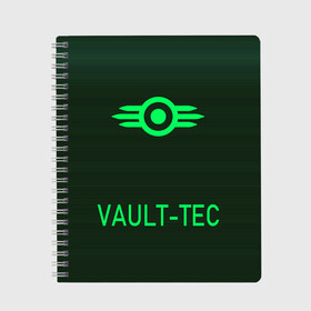 Тетрадь с принтом VAULT-TEC в городе Новоалтайск, 100% бумага | 48 листов, плотность листов — 60 г/м2, плотность картонной обложки — 250 г/м2. Листы скреплены сбоку удобной пружинной спиралью. Уголки страниц и обложки скругленные. Цвет линий — светло-серый
 | Тематика изображения на принте: 101 | 111 | 13 | 76 | atom cats | bethesda | brotherhood of steel | fallout | nuka cola | outcast | tunnel snakes | vault | war | братство стали | бункер | война | убежище | фолаут | фоллаут | ядеркола