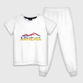 Детская пижама хлопок с принтом Армения в городе Новоалтайск, 100% хлопок |  брюки и футболка прямого кроя, без карманов, на брюках мягкая резинка на поясе и по низу штанин
 | armenia | armenya | russia | арарат | армения | армяне | армянин | город | горы | ереван | кавказ | карта | коньяк | народ | орёл | приключение | путешествие | россия | саркисян | ссср | страна | фанат | флаг