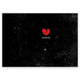 Поздравительная открытка с принтом XXXTentacion Red Broken Heart в городе Новоалтайск, 100% бумага | плотность бумаги 280 г/м2, матовая, на обратной стороне линовка и место для марки
 | broken | dead | heart | king | legend | music | rap | rapper | red | revenge | rip | xtentation | xxtennation | xxx | xxxtentacion | красное | мертв | музыка | память | разбитое | репер | рип | рэп | сердце | тентасьон | умер