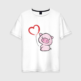 Женская футболка хлопок Oversize с принтом Pig Love в городе Новоалтайск, 100% хлопок | свободный крой, круглый ворот, спущенный рукав, длина до линии бедер
 | 2019 | cat | kitty | д | дед мороз | елка | желание | животные | зима | кабан | китти | кот | котенок | кошка | милый | мороз | настроение | новый год | пеппа | подарок | позитив | поросенок | праздник | радость