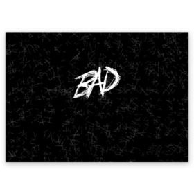 Поздравительная открытка с принтом XXXTentacion - BAD в городе Новоалтайск, 100% бумага | плотность бумаги 280 г/м2, матовая, на обратной стороне линовка и место для марки
 | bad | broken | dead | heart | king | music | rap | rapper | red | revenge | rip | xtentation | xxtennation | xxx | xxxtentacion | красное | мертв | музыка | память | разбитое | репер | рип | рэп | сердце | тентасьон | умер