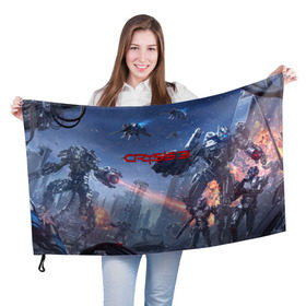 Флаг 3D с принтом CRYSIS 3 в городе Новоалтайск, 100% полиэстер | плотность ткани — 95 г/м2, размер — 67 х 109 см. Принт наносится с одной стороны | active camouflage | crysis | crytek | nanosuit | power armor | warface | оружие | отряд | солдаты | шлем