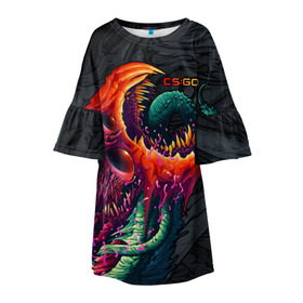 Детское платье 3D с принтом CS:GO - Hyper Beast Original в городе Новоалтайск, 100% полиэстер | прямой силуэт, чуть расширенный к низу. Круглая горловина, на рукавах — воланы | Тематика изображения на принте: asiimov | beast | counter | counter strike | counterstrike | cs go | cs:go | csgo | global | hyper | hyperbeast | offensive | skin | strike | азимов | гоу | контер | контр | контра | контрстрайк | скин | страйк | сы пщ