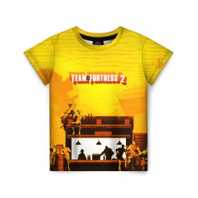 Детская футболка 3D с принтом Team Fortress 2 в городе Новоалтайск, 100% гипоаллергенный полиэфир | прямой крой, круглый вырез горловины, длина до линии бедер, чуть спущенное плечо, ткань немного тянется | characters | demoman | engineer | heavy | medic | pyro | s | sniper | soldier | spy | team fortress 2 | медик | персонажи | поджигатель | подрывник | пулеметчик | разведчик | снайпер | солдат | шпион