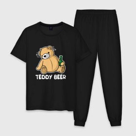 Мужская пижама хлопок с принтом Teddy Beer в городе Новоалтайск, 100% хлопок | брюки и футболка прямого кроя, без карманов, на брюках мягкая резинка на поясе и по низу штанин
 | Тематика изображения на принте: медведь | миша | мишка | тедди | юмор