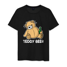 Мужская футболка хлопок с принтом Teddy Beer в городе Новоалтайск, 100% хлопок | прямой крой, круглый вырез горловины, длина до линии бедер, слегка спущенное плечо. | медведь | миша | мишка | тедди | юмор