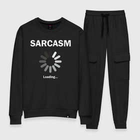 Женский костюм хлопок с принтом Sarcazm loading... в городе Новоалтайск, 100% хлопок | на свитшоте круглая горловина, мягкая резинка по низу. Брюки заужены к низу, на них два вида карманов: два 