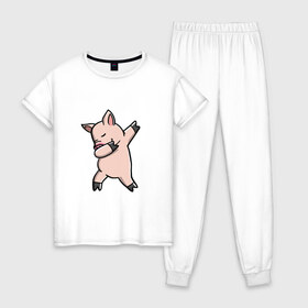 Женская пижама хлопок с принтом DAB Pig в городе Новоалтайск, 100% хлопок | брюки и футболка прямого кроя, без карманов, на брюках мягкая резинка на поясе и по низу штанин | 2019 | дед мороз | дом | елка | желание | животные | зима | кабан | милый | мороз | настроение | новый год | пеппа | подарок | позитив | поросенок | праздник | радость | рождество | салют | санта клаус