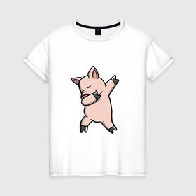 Женская футболка хлопок с принтом DAB Pig в городе Новоалтайск, 100% хлопок | прямой крой, круглый вырез горловины, длина до линии бедер, слегка спущенное плечо | 2019 | дед мороз | дом | елка | желание | животные | зима | кабан | милый | мороз | настроение | новый год | пеппа | подарок | позитив | поросенок | праздник | радость | рождество | салют | санта клаус