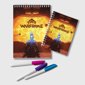 Блокнот с принтом Warframe в городе Новоалтайск, 100% бумага | 48 листов, плотность листов — 60 г/м2, плотность картонной обложки — 250 г/м2. Листы скреплены удобной пружинной спиралью. Цвет линий — светло-серый
 | Тематика изображения на принте: бумеранг | коса | мечь | нож | оружие | перчатки | пистолет | топор | шутер | экзоскелет