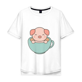 Мужская футболка хлопок Oversize с принтом Cup of Pig в городе Новоалтайск, 100% хлопок | свободный крой, круглый ворот, “спинка” длиннее передней части | 2019 | дед мороз | дом | елка | желание | животные | зима | кабан | милый | мороз | настроение | новый год | пеппа | подарок | позитив | поросенок | праздник | радость | рождество | салют | санта клаус