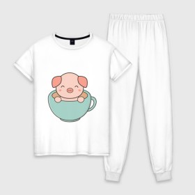Женская пижама хлопок с принтом Cup of Pig в городе Новоалтайск, 100% хлопок | брюки и футболка прямого кроя, без карманов, на брюках мягкая резинка на поясе и по низу штанин | 2019 | дед мороз | дом | елка | желание | животные | зима | кабан | милый | мороз | настроение | новый год | пеппа | подарок | позитив | поросенок | праздник | радость | рождество | салют | санта клаус