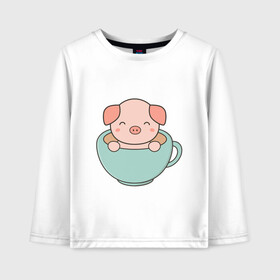 Детский лонгслив хлопок с принтом Cup of Pig в городе Новоалтайск, 100% хлопок | круглый вырез горловины, полуприлегающий силуэт, длина до линии бедер | 2019 | дед мороз | дом | елка | желание | животные | зима | кабан | милый | мороз | настроение | новый год | пеппа | подарок | позитив | поросенок | праздник | радость | рождество | салют | санта клаус