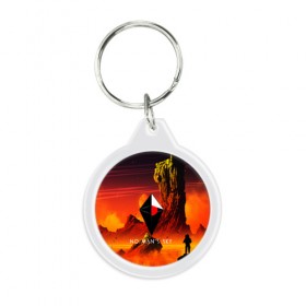 Брелок круглый с принтом NO MANS SKY в городе Новоалтайск, пластик и полированная сталь | круглая форма, металлическое крепление в виде кольца | game | hill | hills | mounatin | mounatins | nms | no mans sky | planet | rock | rocks | sky | snow | space | winter | игры | планеты