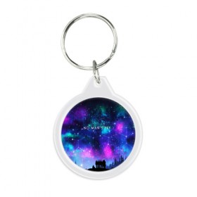 Брелок круглый с принтом No Mans SKY в городе Новоалтайск, пластик и полированная сталь | круглая форма, металлическое крепление в виде кольца | game | hill | hills | mounatin | mounatins | nms | no mans sky | planet | rock | rocks | sky | snow | space | winter | игры | планеты